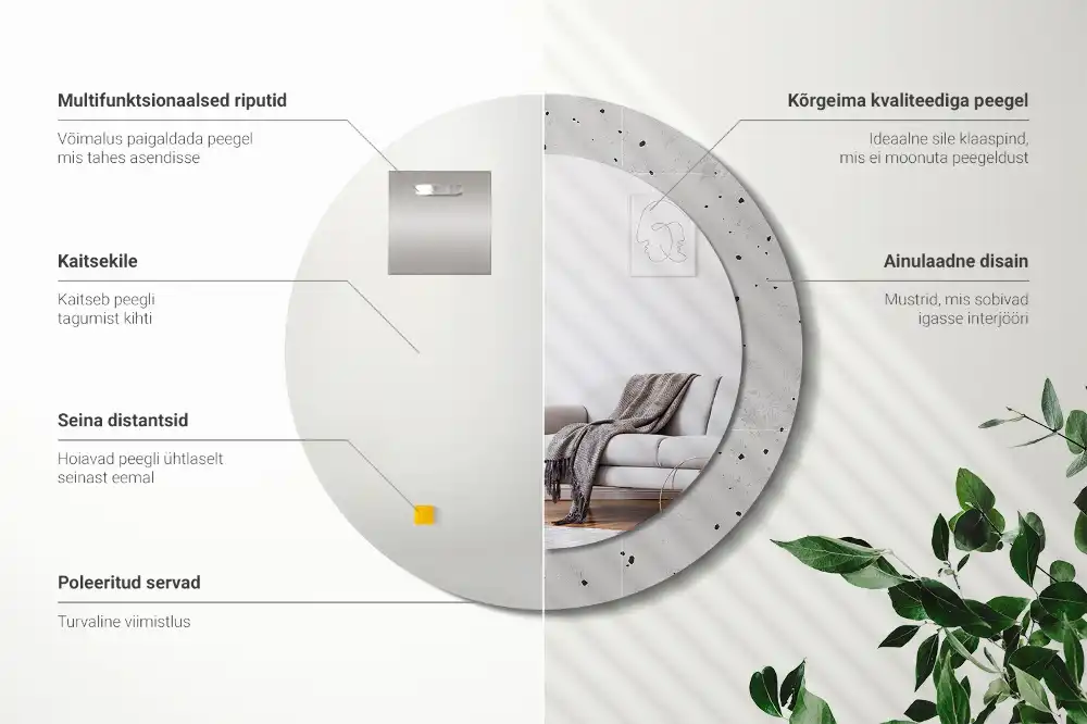 Kerek tükör betonhatású díszes kerettel