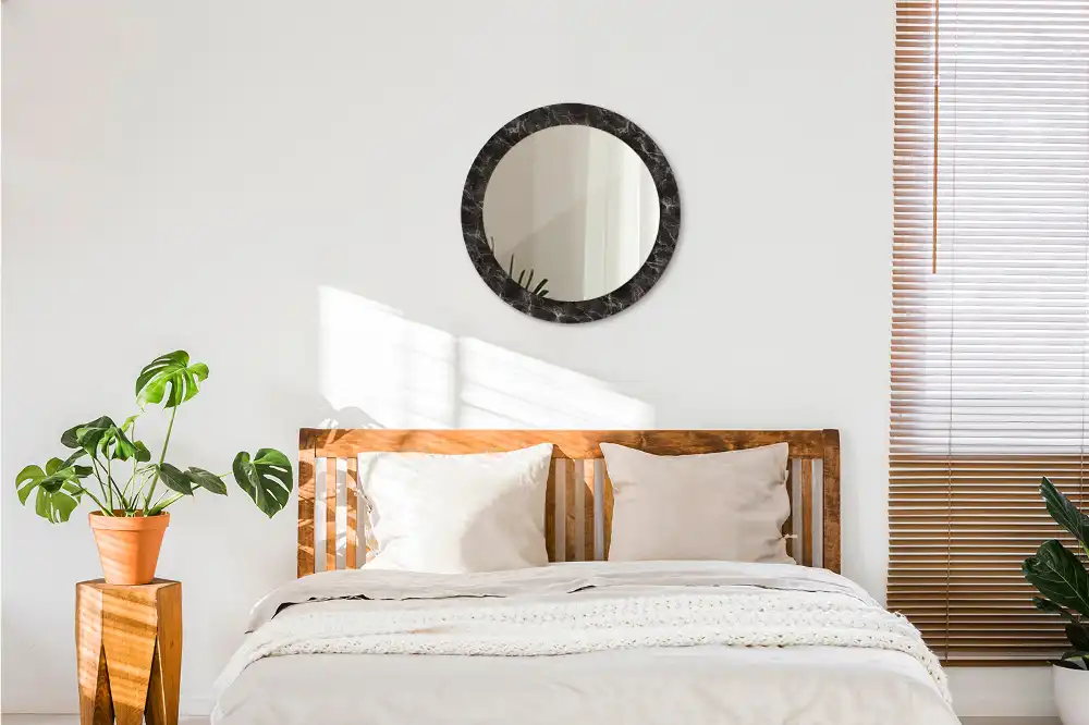Kerek fali tükör fekete márvány díszítéssel