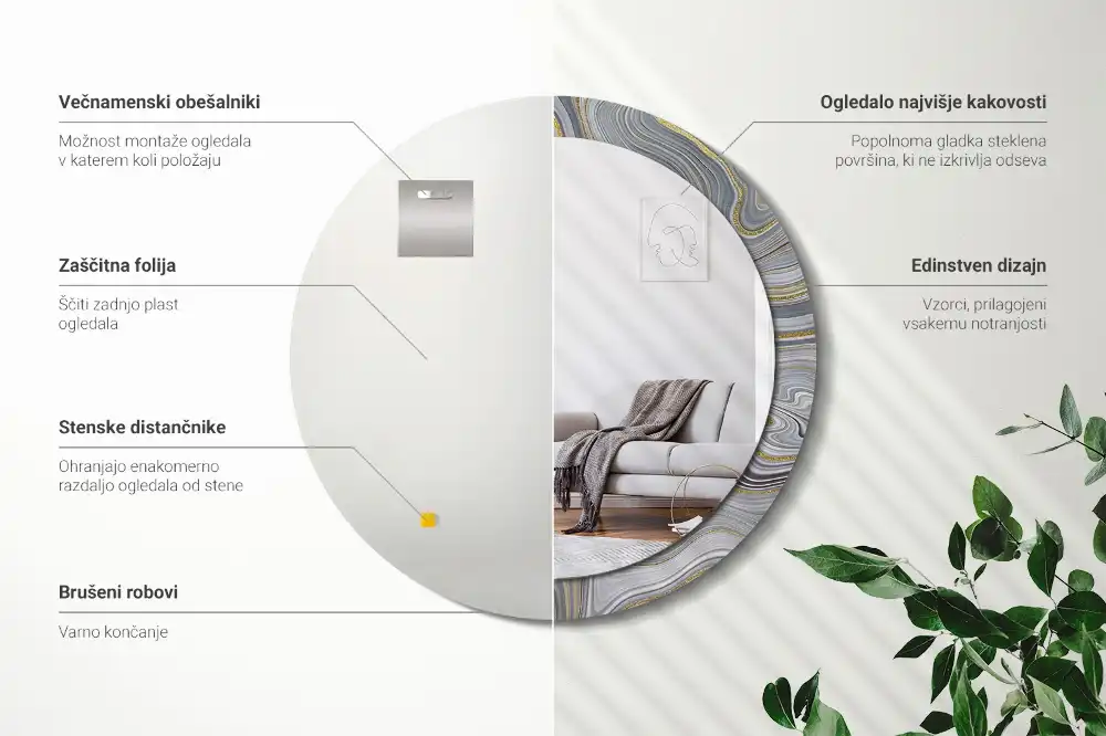 Kerek tükör szürke márvány díszítéssel