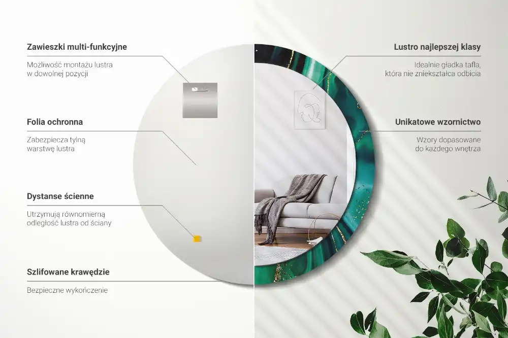 Kerek tükör smaragdzöld márvány mintás kerettel
