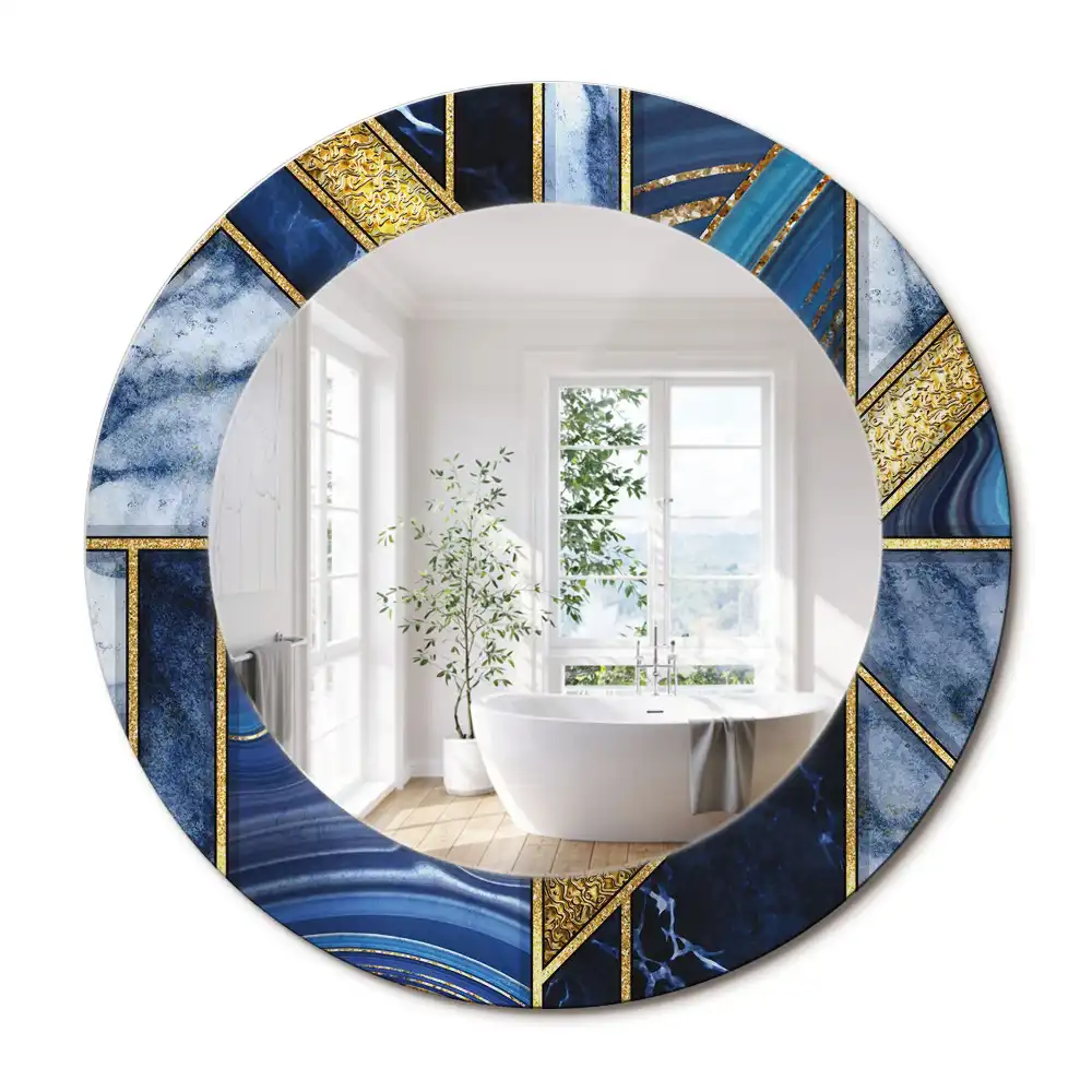 Modern márvány mintás kerek tükör nyomtatott kerettel