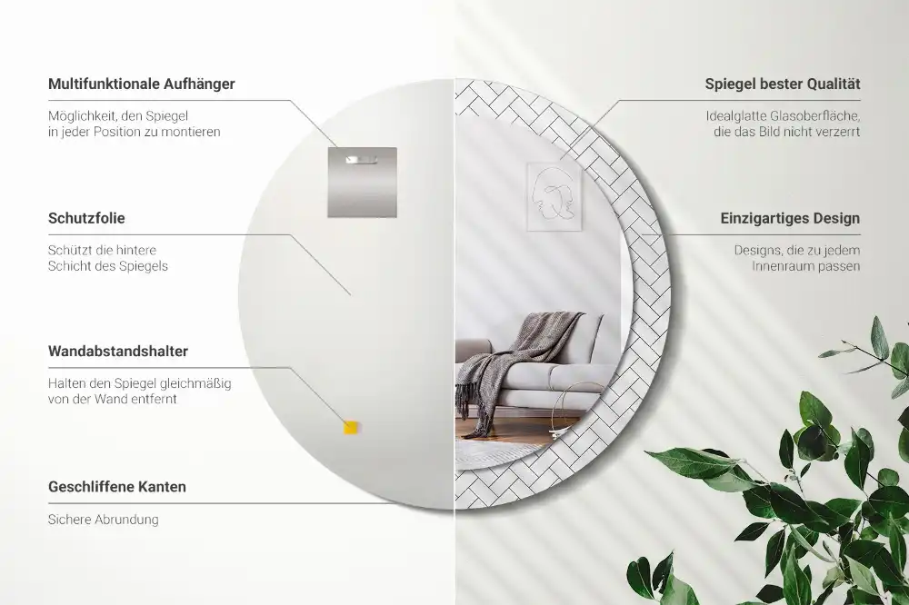 Kerek tükör halszálkás mintás kerettel