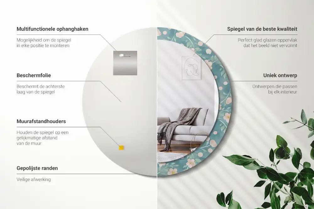 Virágmintás díszítésű kerek tükör
