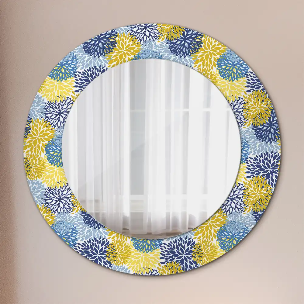 Kerek tükör kék virágmintás kerettel