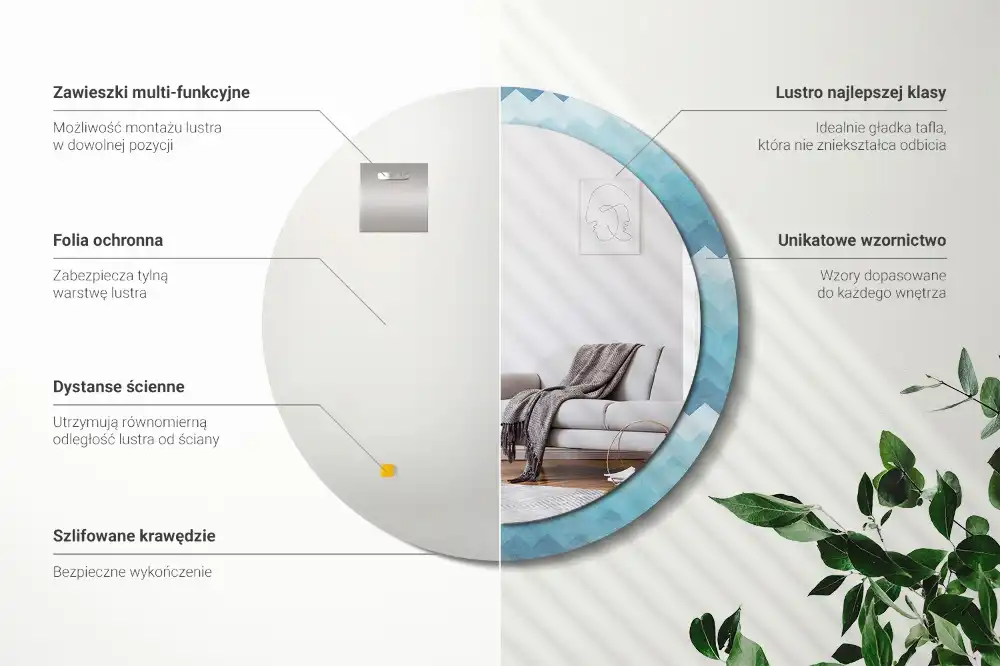 Kerek tükör kék chevron mintás kerettel