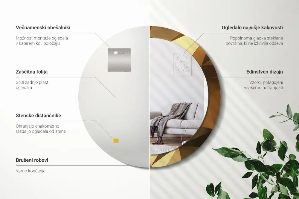 Kerek tükör nyomtatott geometrikus keretmintával