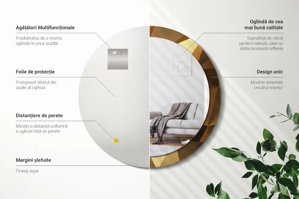 Kerek tükör nyomtatott geometrikus keretmintával