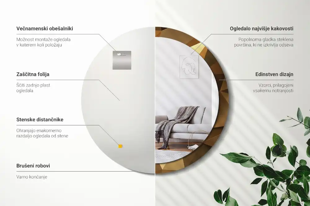 Kerek tükör nyomtatott geometrikus keretmintával