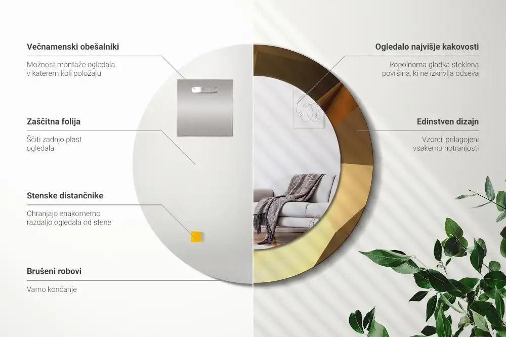 Kerek tükör nyomtatott geometrikus keretmintával