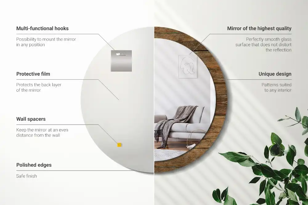 Kerek tükör díszes fa kerettel