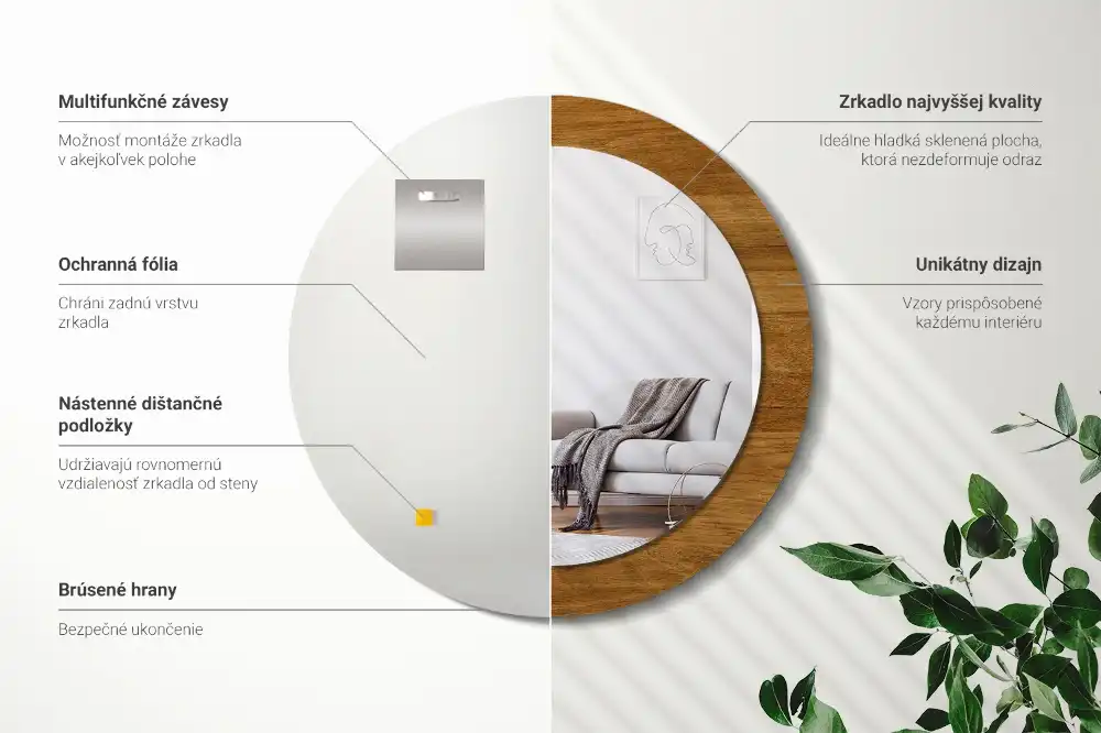 Kerek fali tükör rusztikus tölgy kerettel