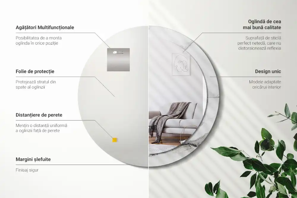 Kerek tükör fehér márvány díszítéssel