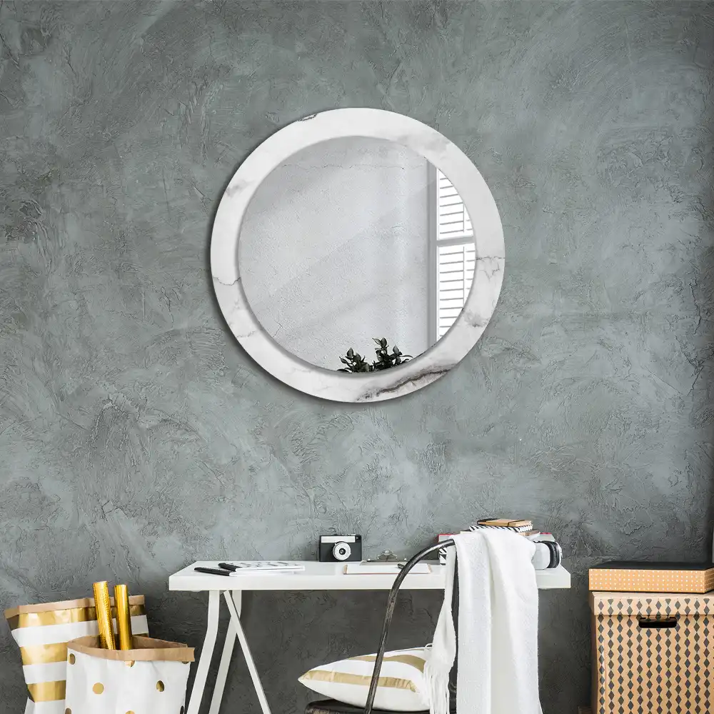Kerek tükör fehér márvány díszítéssel