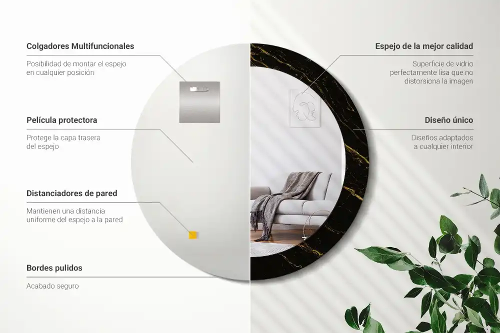 Kerek fali tükör fekete márvány díszítéssel