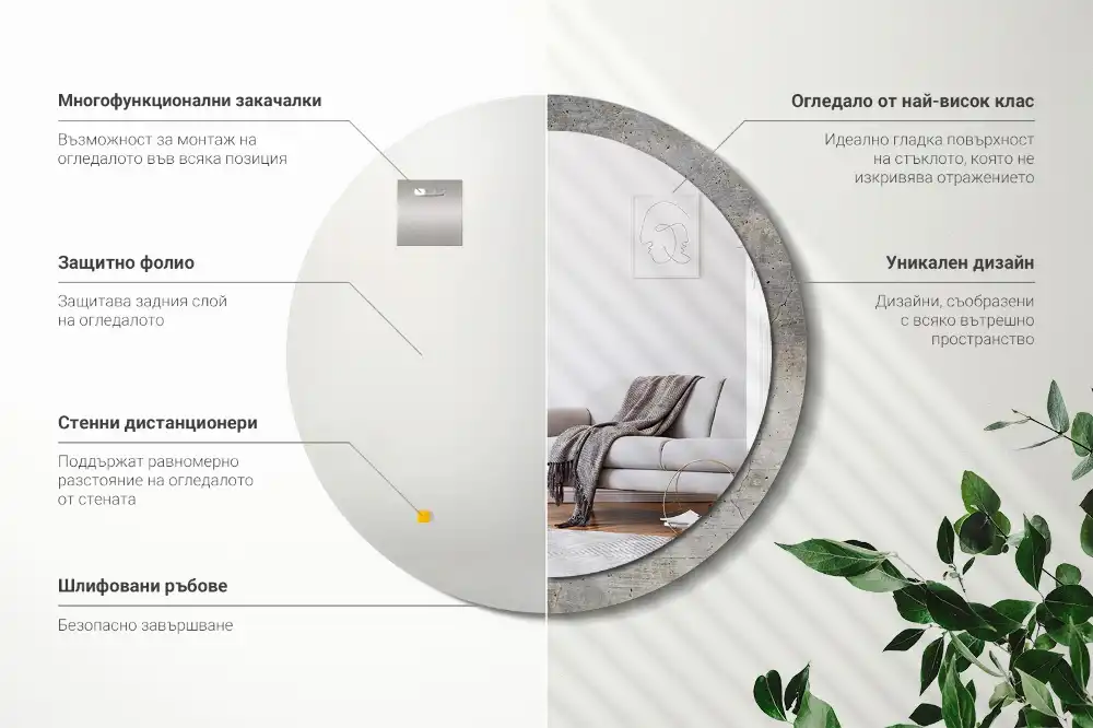Kerek fali tükör szürke beton díszítéssel