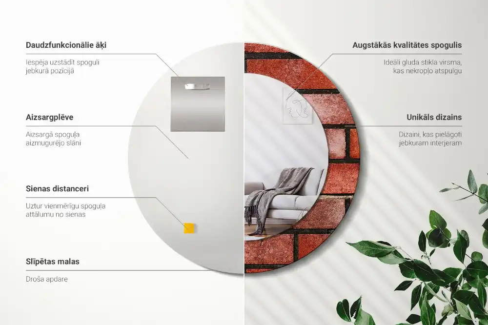 Kerek tükör vörös tégla mintás kerettel