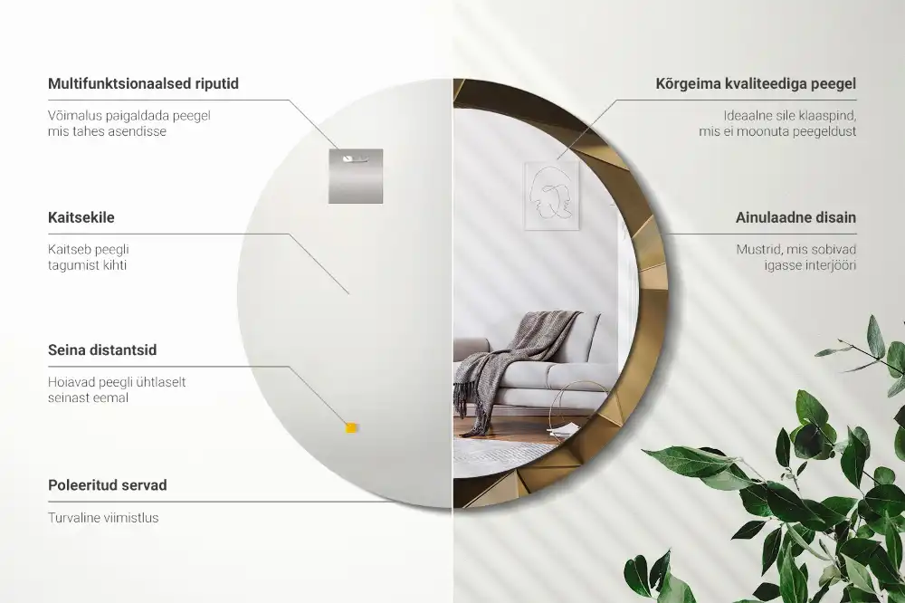 kerek tükör modern absztrakció mintás kerettel