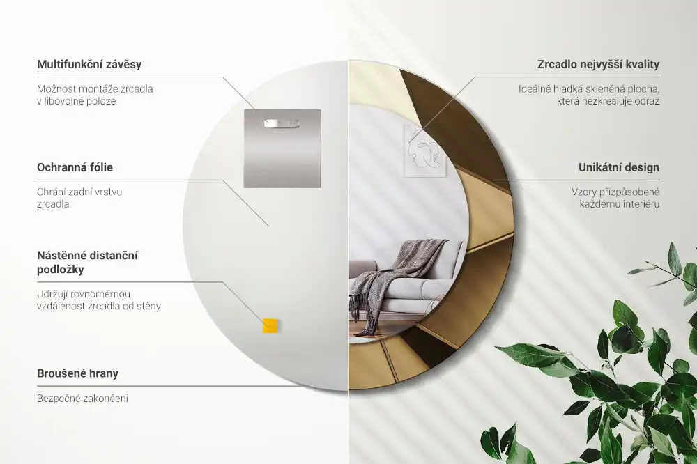 kerek tükör modern absztrakció mintás kerettel