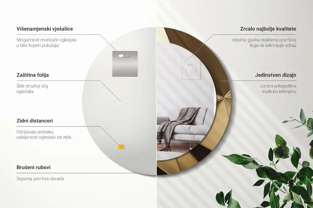 kerek tükör modern absztrakció mintás kerettel