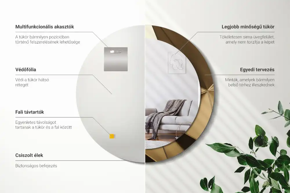 kerek tükör modern absztrakció mintás kerettel