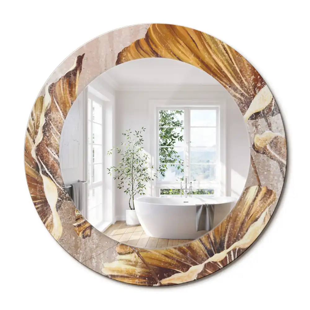 Kerek tükör nyomtatott bohém levelek mintás kerettel