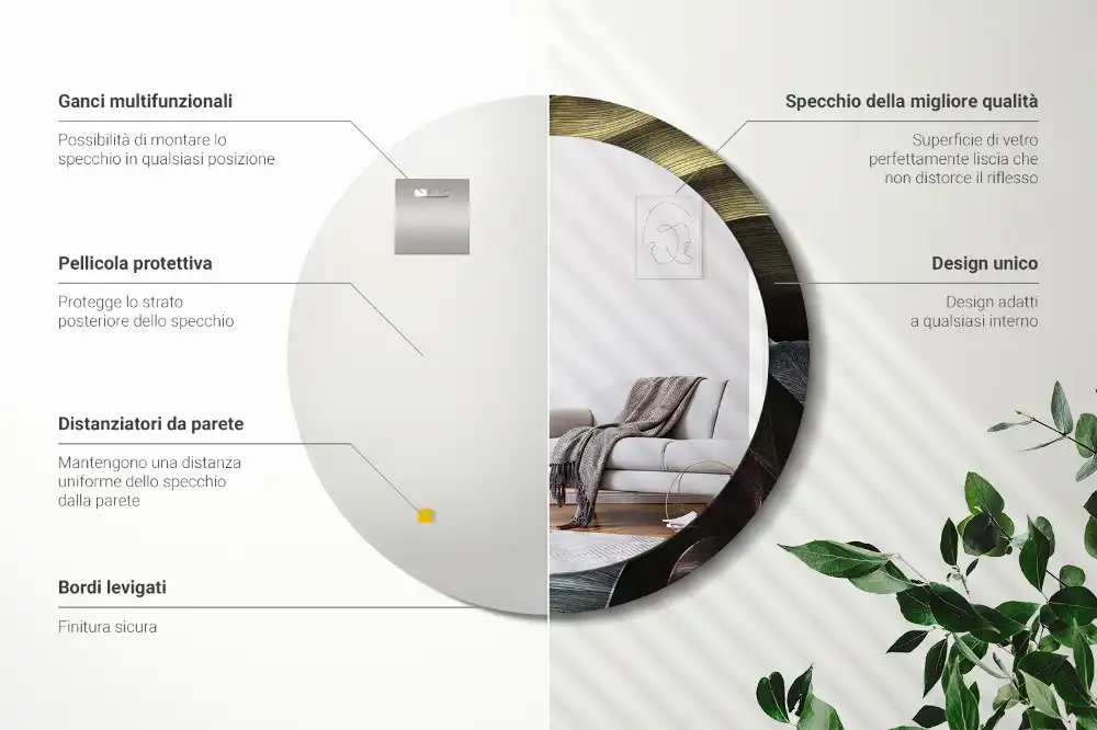 Kerek fali tükör trópusi levélmintás dekorációval