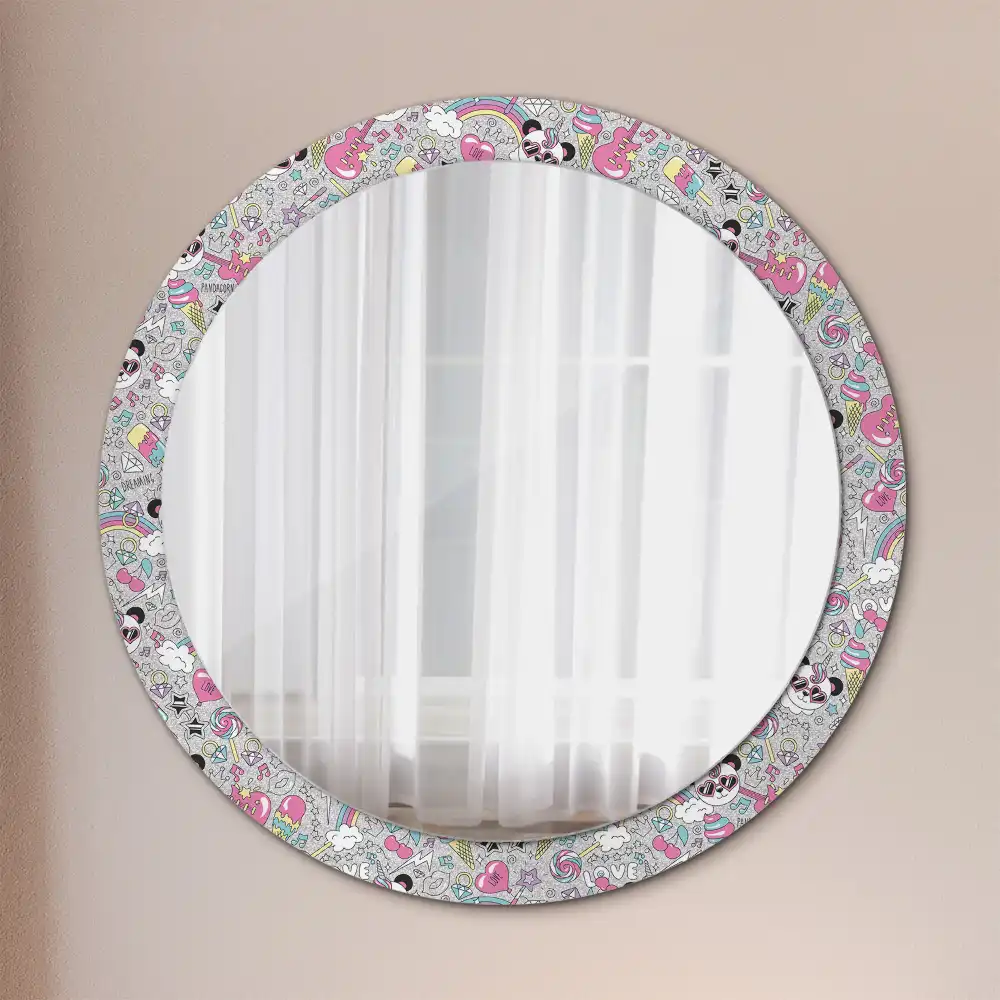 Kerek díszes tükör panda és unikornis mintával