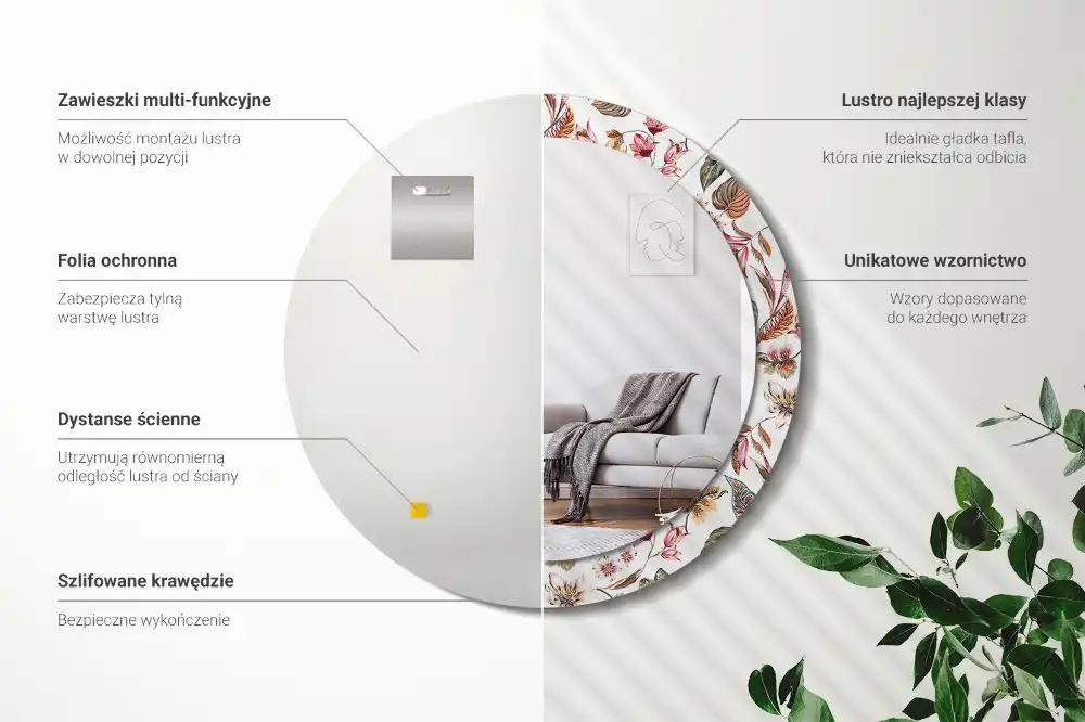 Kerek tükör szüreti virágos díszítéssel