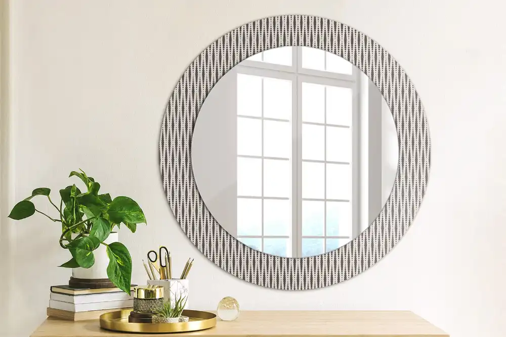 Kerek tükör nyomtatott geometrikus pontmintás kerettel