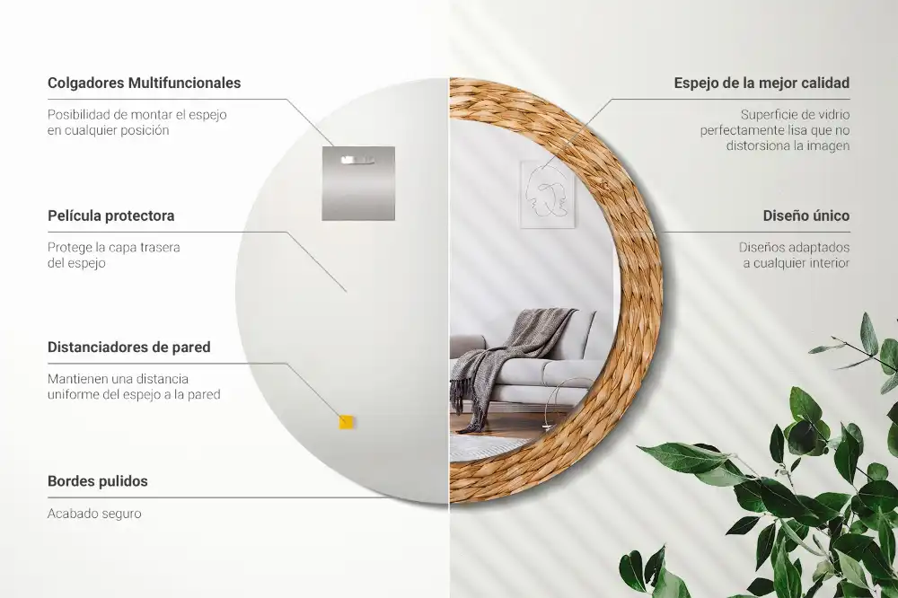 Fonott mintás kerek faldekorációs tükör
