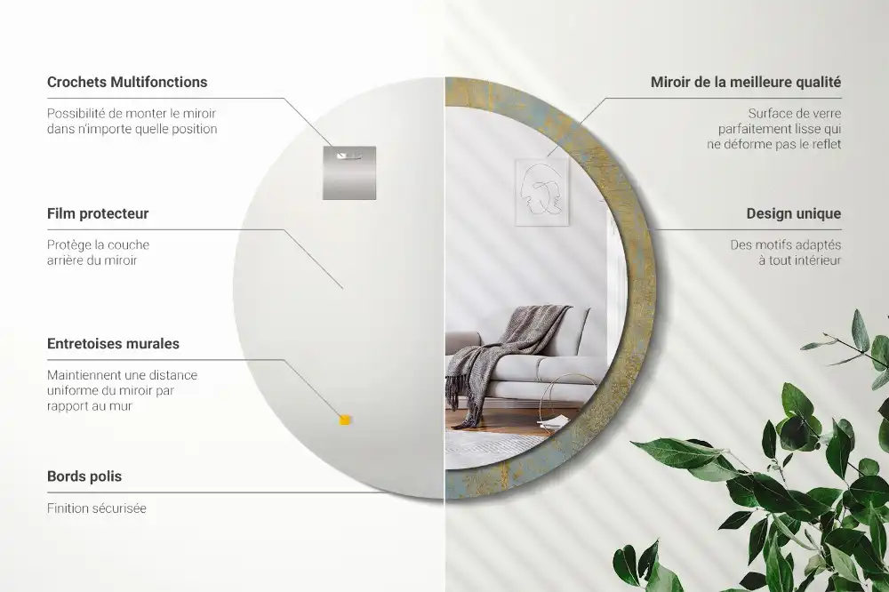 Kerek fali tükör tetőtéri mintás díszítéssel