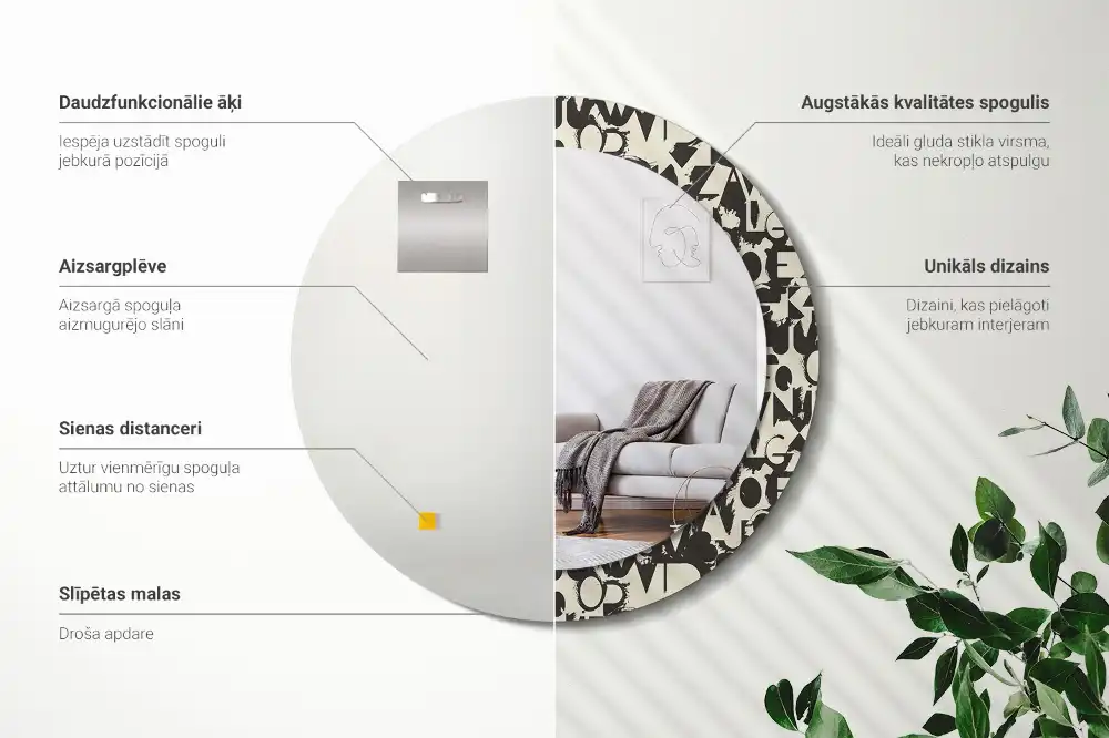 Kerek tükör leveles díszítéssel