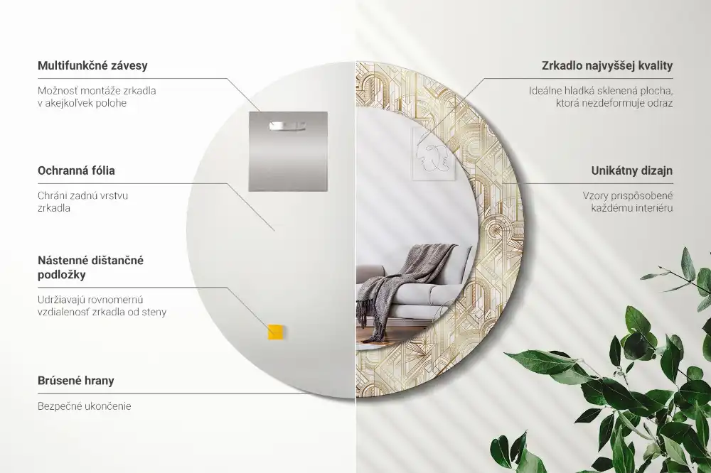 Art Deco stílusú kerek falitükör dekoráció