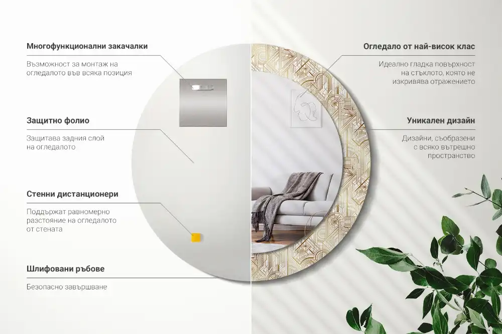 Art Deco stílusú kerek falitükör dekoráció