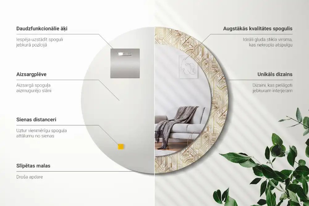 Art Deco stílusú kerek falitükör dekoráció
