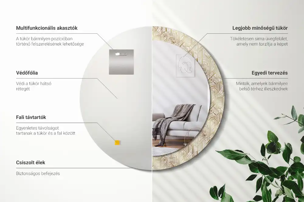 Art Deco stílusú kerek falitükör dekoráció