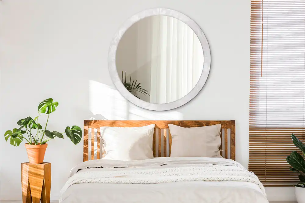 Rokokó textúrájú, keretes kerek tükör nyomtatott mintával