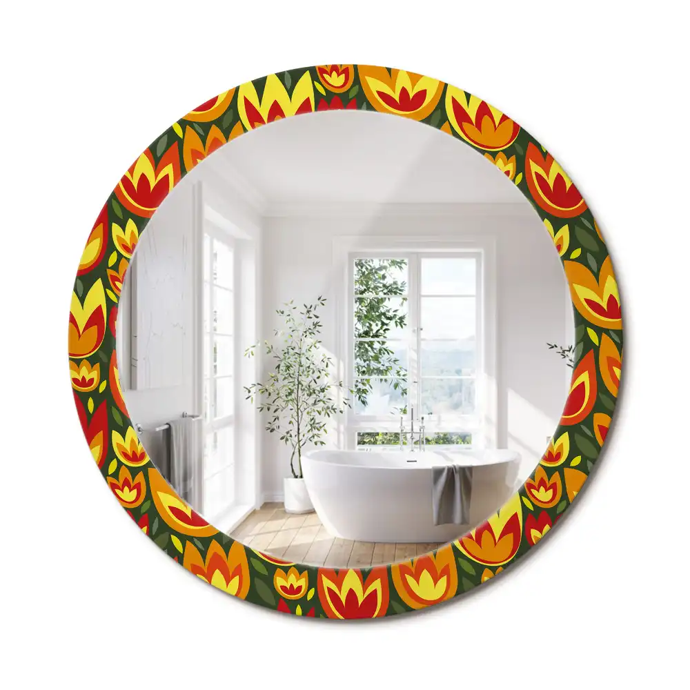 Retró tulipán mintás kerek tükör