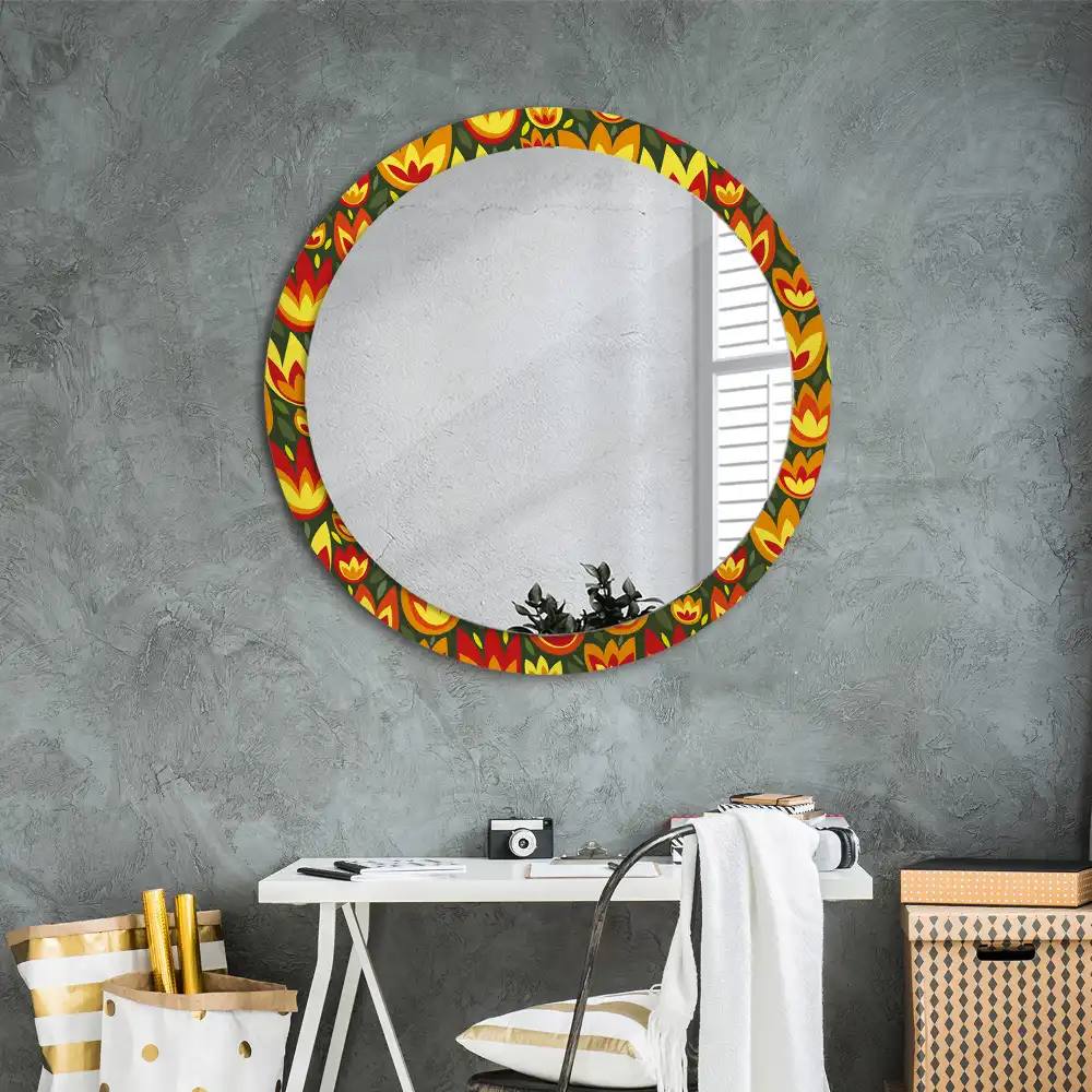Retró tulipán mintás kerek tükör