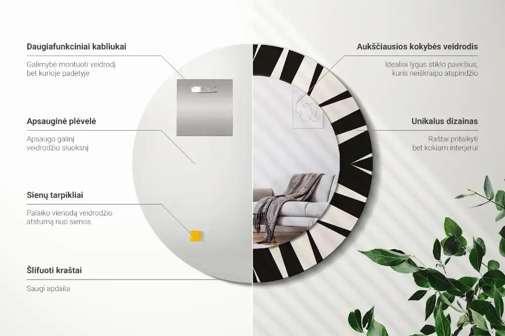 Absztrakt geometriai mintás kerek fali tükör