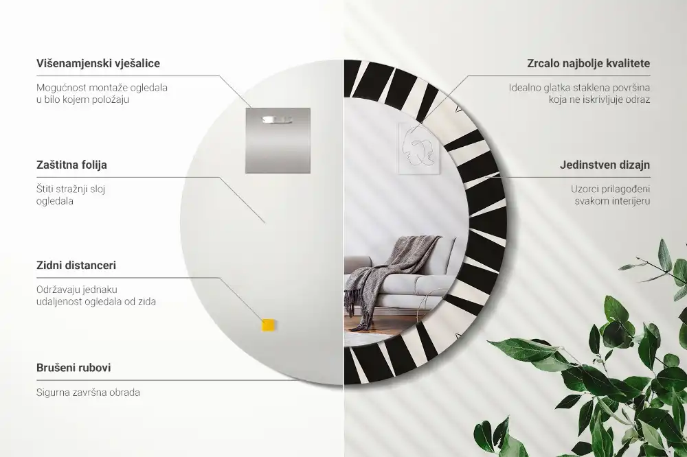 Absztrakt geometriai mintás kerek fali tükör