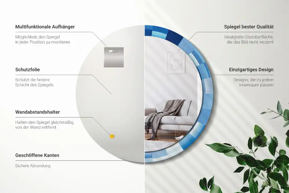 Kerek fali tükör kék absztrakt mintával