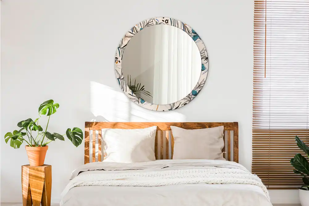 Dzsungelmintás virágokkal díszített kerek fali tükör
