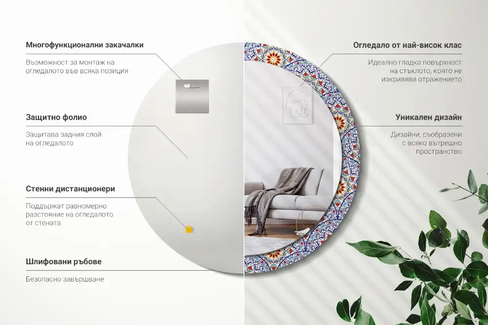 Keleti kompozíció mintás kerek tükör