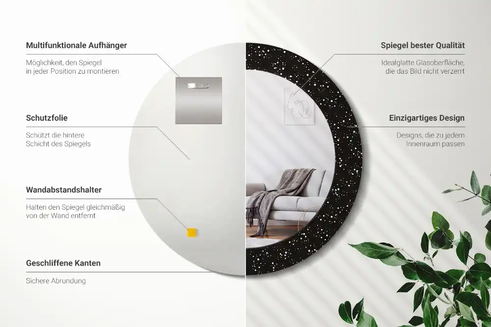 Kaotikus pontmintás kerek fali dísztükör