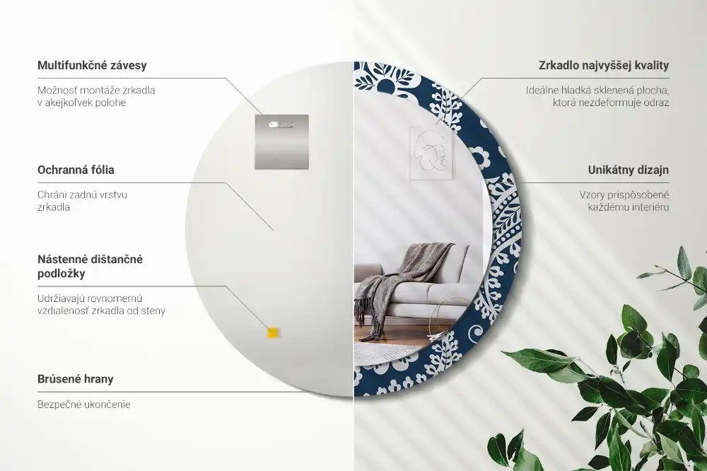 Paisley mintás díszítésű kerek tükör