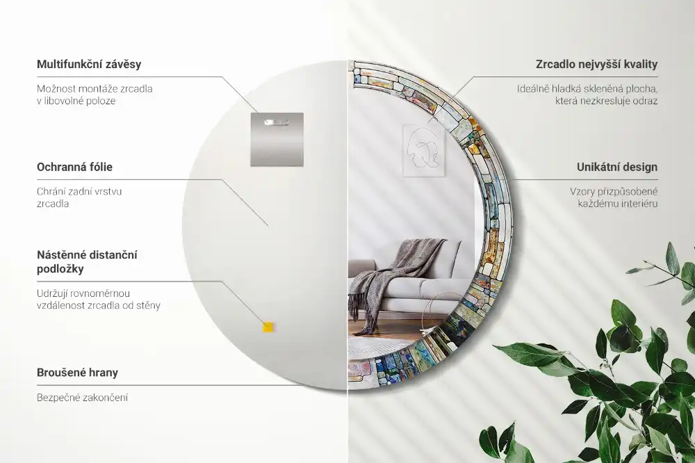 Ólomüveg díszítésű kerek tükör