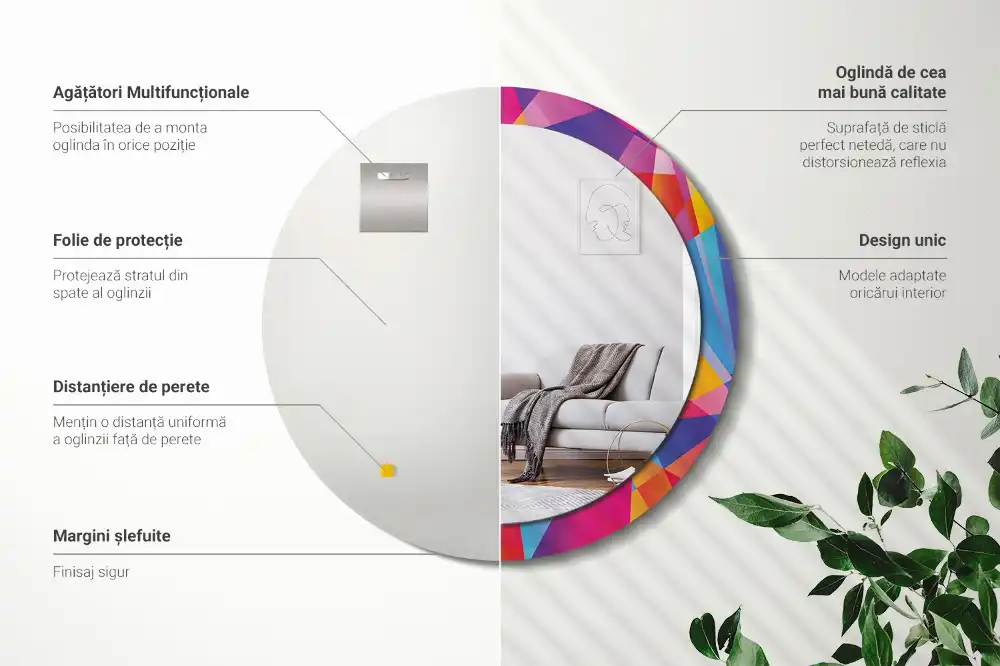 Kerek tükör geometriai kompozíció mintás kerettel