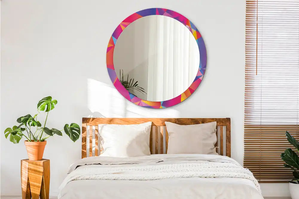 Kerek tükör geometriai kompozíció mintás kerettel