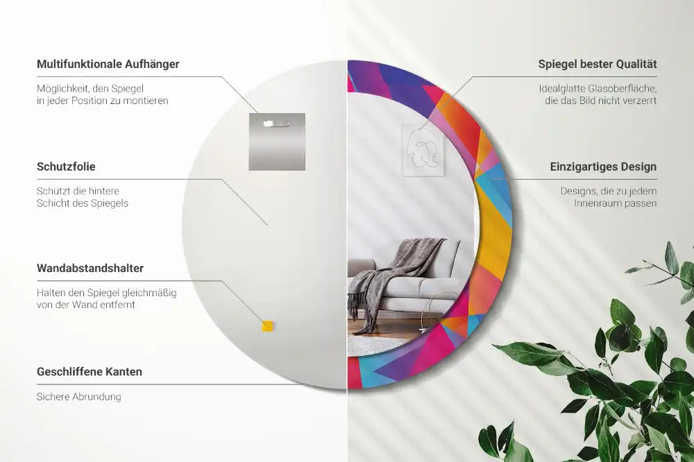 Kerek tükör geometriai kompozíció mintás kerettel